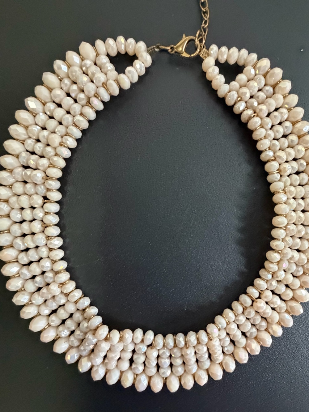 Neutral Cream Beaded Statement Choker Style Necklace-beautiful Sparkly